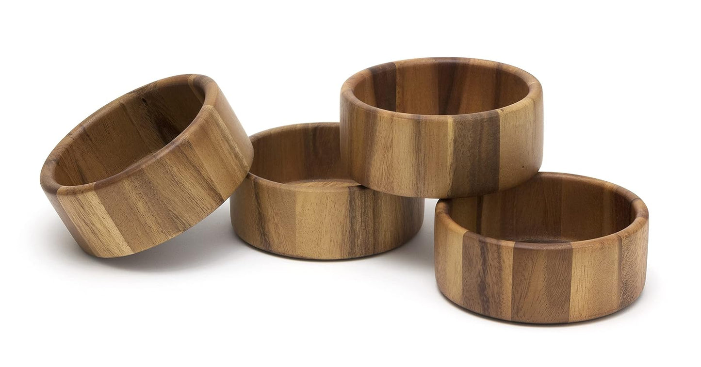 Lipper International 1143-4 Acacia Straight-Side Serving Bowls for Fruits or Salads, Small, 6" Diameter x 2.5" Height, Set of 4 Bowls