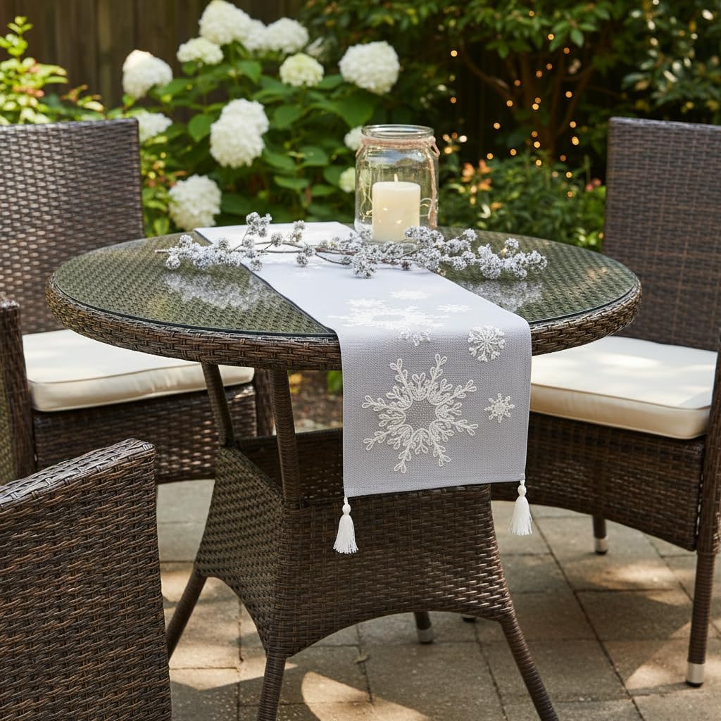 Comfy Hour Let It Snow Collection 13" x 72" Winter Christmas Snowflake Table Runner, Polyester