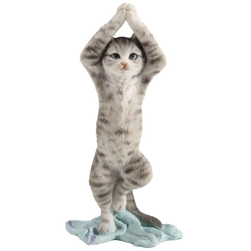 Veronese Design 5 7/8 Inch Stripe Tabby Yoga Cat Tree Pose Resin Animal Figurine