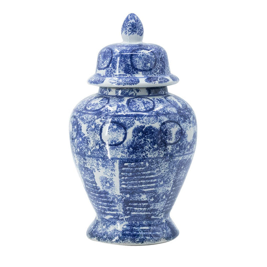 A&B Home 17" Blue White Porcelain Vase with Lid Decorative Painted Glazed Ceramic Chinoiserie Ginger Jar Oriental Decor Centerpiece