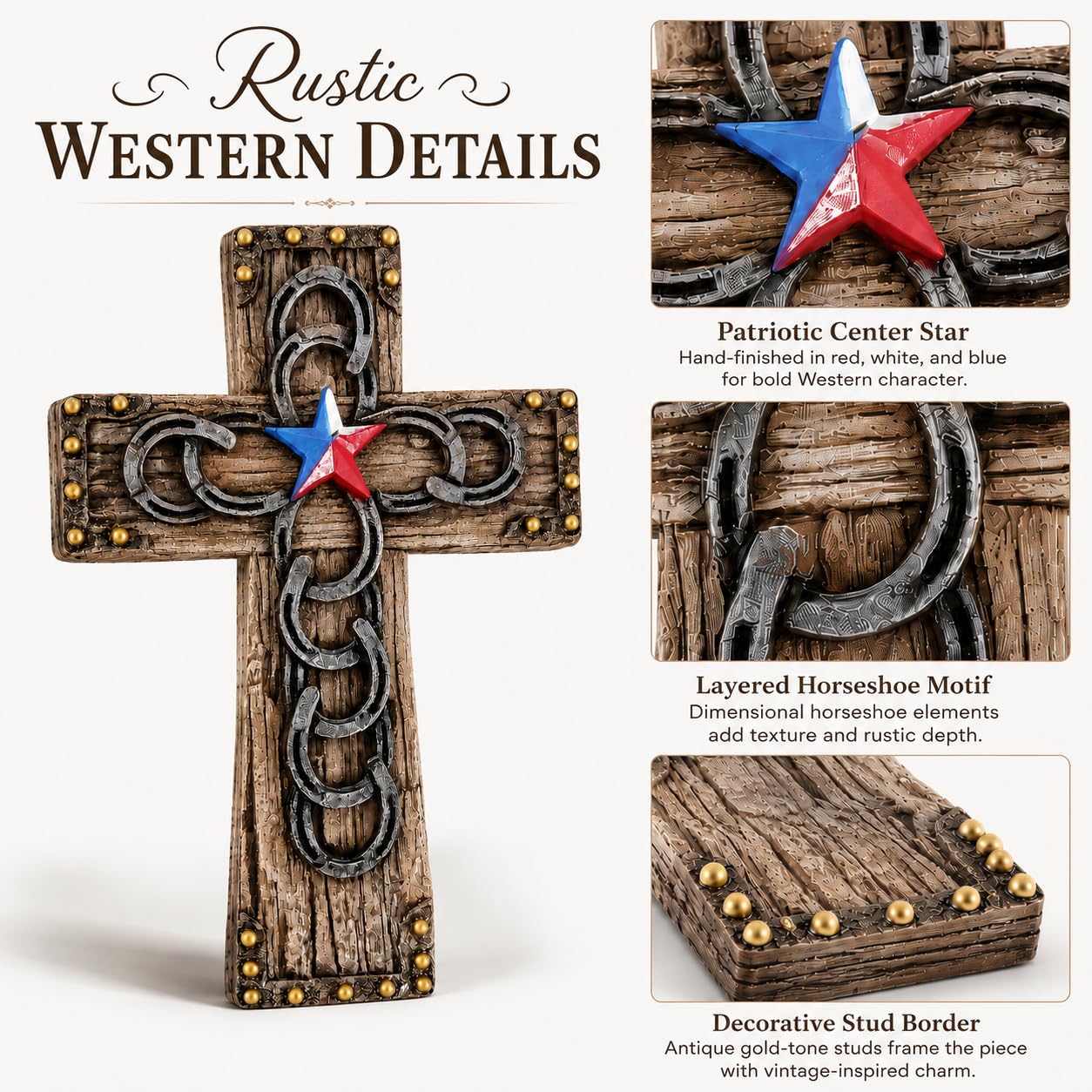 Comfy Hour 9.7 Inch Western Cross Wall Decor, Horseshoe Cross, 1 Piece