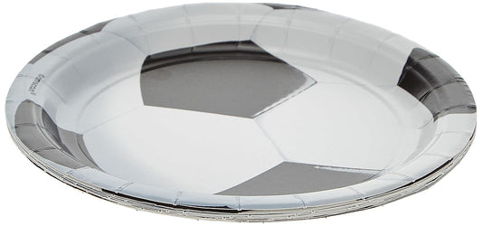 Unique Industries Unique 3D Soccer 7" Dessert Plates, 8 Count, Black and White