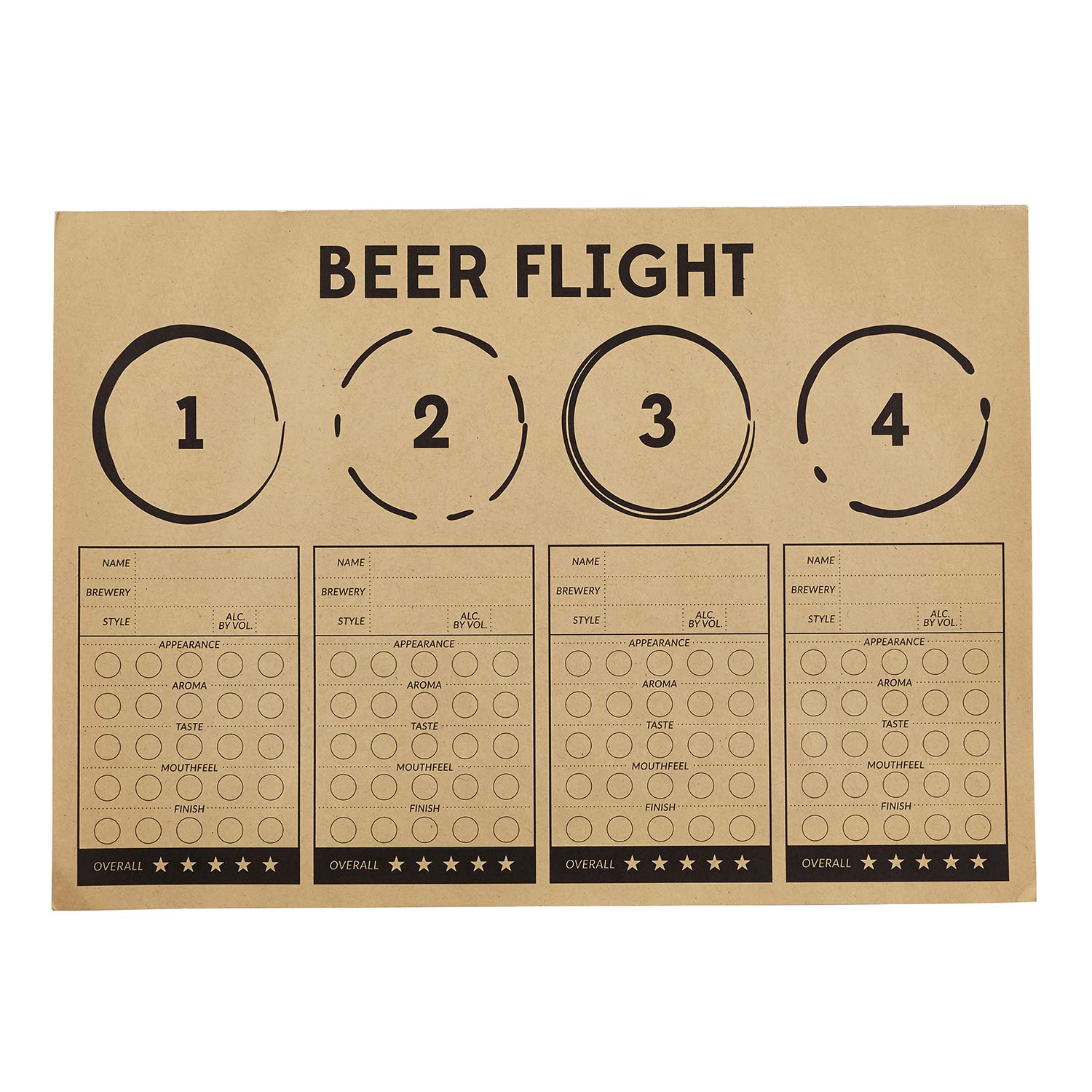 Creative Brands SB Design Studio Sips Recyclable Brown Kraft Paper Party Placemats, 24-Count, Beer Flight