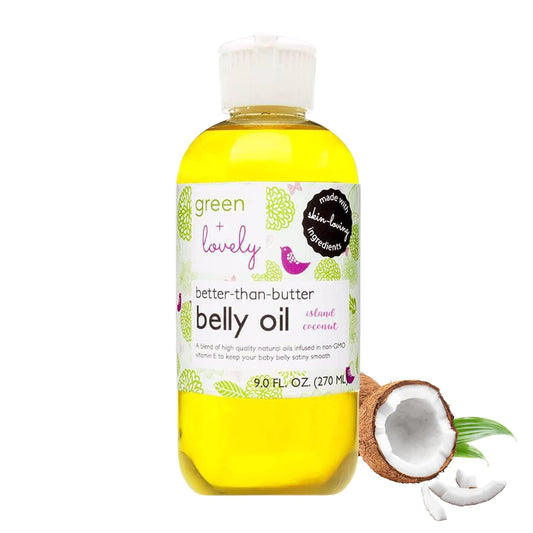 Green+Lovely Better than Butter Belly Oil Pregnancy Stretch Mark Prevention Enhanced Vitamin E Skin Elasticity Flat Tummy Must Have, 9 Fl Oz Coconut