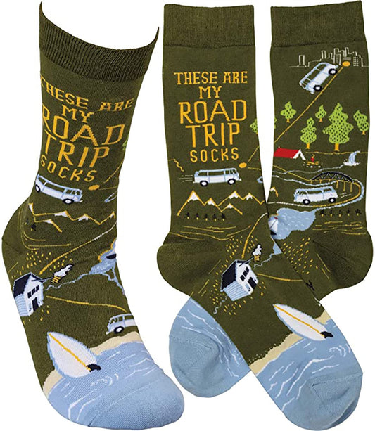 Primitives by Kathy These Are My Road Trip Socks in Travel-Inspired Design, Green, One Size