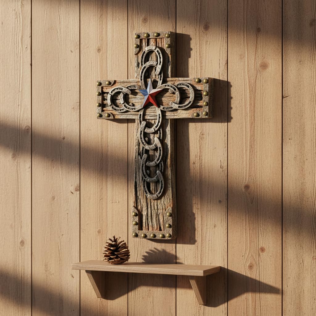 Comfy Hour 9.7 Inch Western Cross Wall Decor, Horseshoe Cross, 1 Piece