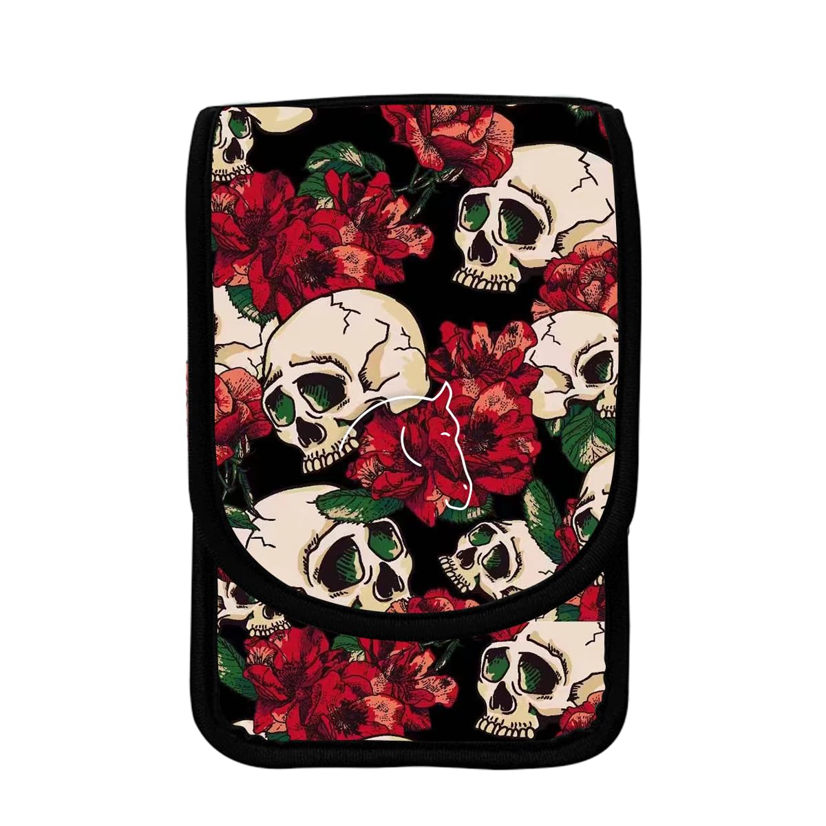 The Horse Holster Cell Phone Holder - Holds All Cellphones, Money, Credit Cards, Lip Balm, Safely Secure Essentials During Activity, 4 Ways to Wear, Riding, Biking, and More (Rose Skulls, Small)