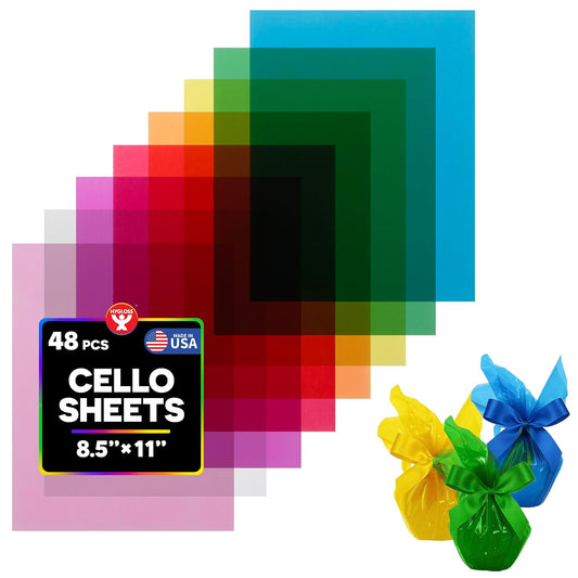 Hygloss Products Cello Sheets - Great for Arts, Crafts, DIY Projects, Classroom Activities, Gift Wrapping And More, 8.5 by 11 Inches, 6 Colors of 8 Each, 48 Pack