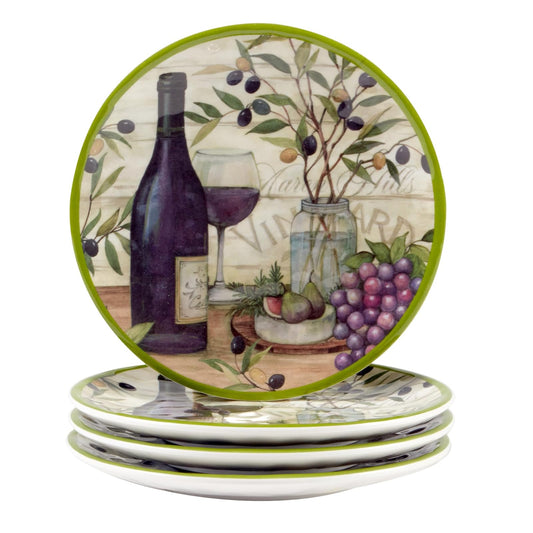Certified International Meadow Brook Vineyard Canape Plate Set, 6-inch Diameter, Set of 4, For Everyday Use, Kitchen Accessories, Party Celebration