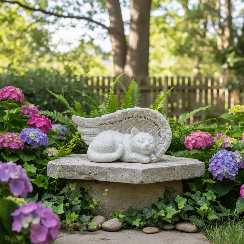 Comfy Hour 8.2 Inch Cat Memorial Figurine, Angel Wing Statue