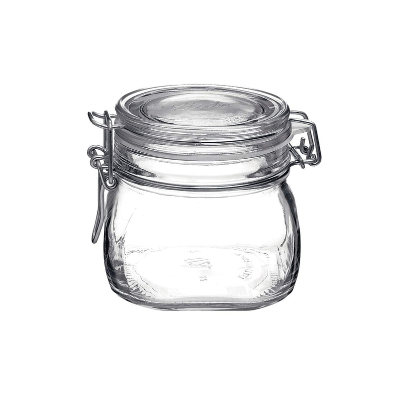 Bormioli Rocco Fido 17.5 Ounce Glass Storage Jars: Airtight Hinged Lid With Leak Proof Gasket, Wide Mouth Food Container - For Zero Waste Air Tight Preserving Jam, Spices, Coffee, Sugar &amp; Herbs