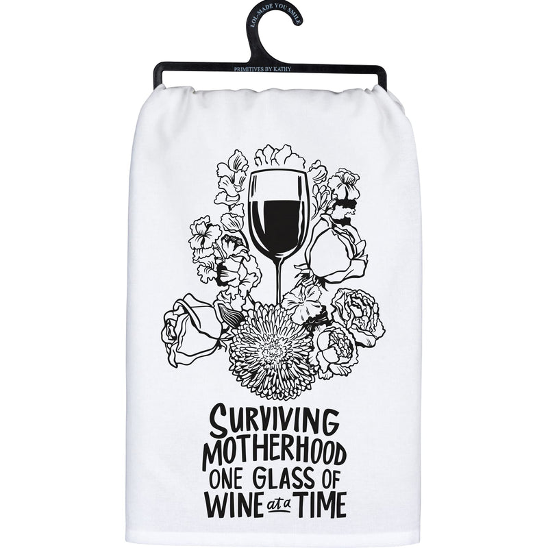 Primitives by Kathy Surviving Motherhood One Glass of Wine at A Time Kitchen Towel