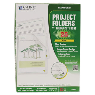 C-Line Biodegradable Poly Project Folders, Reduced Glare, Clear, 8.5 x 11 Inches, 25 per Box (62627)