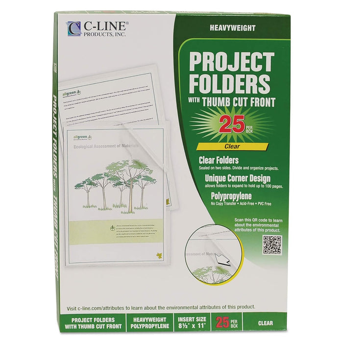C-Line Biodegradable Poly Project Folders, Reduced Glare, Clear, 8.5 x 11 Inches, 25 per Box (62627)