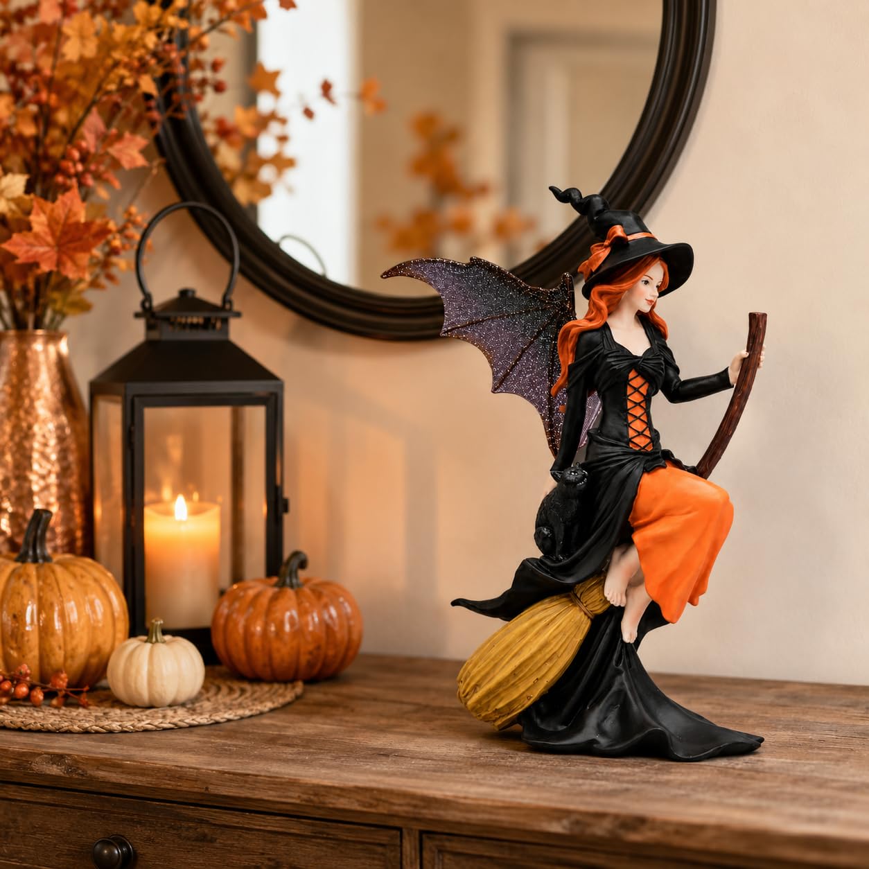 Comfy Hour 8 Inch Witch Statue, Gothic Fairy Figurine on Broom