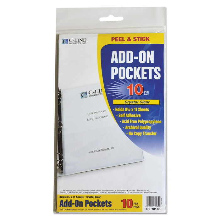 C-Line Self-Adhesive Add-On Filing Pockets, 8-3/4 x 5-1/8, 10 per Pack (70185)