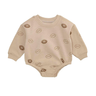 Mud Pie Sweatshirt, Brown, Kids Baby Boy Football Print One-piece Bubble