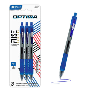 Bazic Optima Blue Retractable Gel Ink Pen with Grip (3 Pack), Box Pack of 24