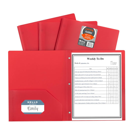 C-Line File Folder, 25-Pack with Prongs, Red