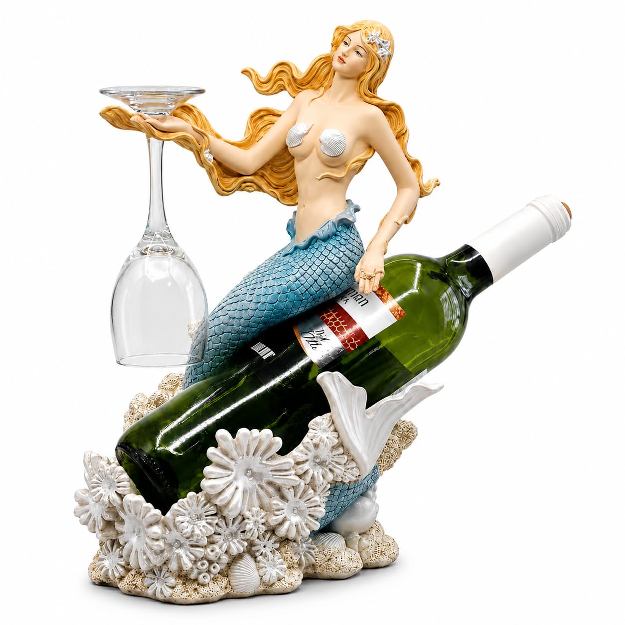 Comfy Hour 13 Inch Mermaid Wine Bottle Holder, Nautical Decor