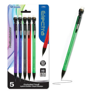 BAZIC Mechanical Pencil Electra 0.7mm, Smooth Writing Pencils Lead, Latex Free Eraser, for Drafting Drawing Sketching (5/Pack), 1-Pack