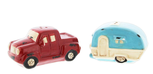 Lipco Novelty Ceramic Pickup Truck & Trailer Salt & Pepper Shaker Set