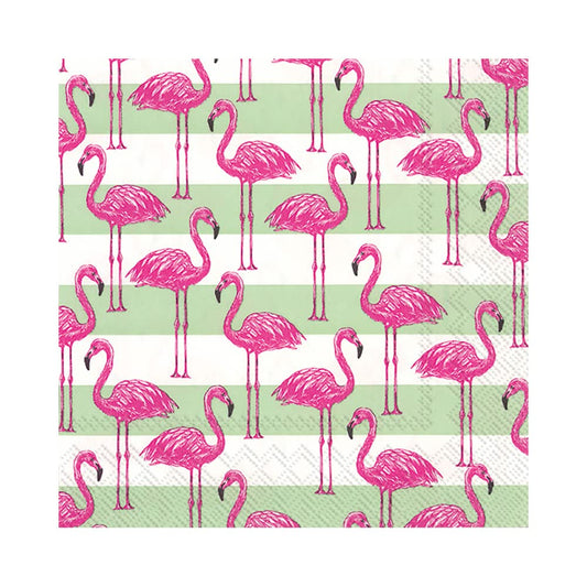 Boston International IHR Rosanne Beck Collections Cocktail Beverage Paper Napkins, 5" x 5", Flamingo Stripe