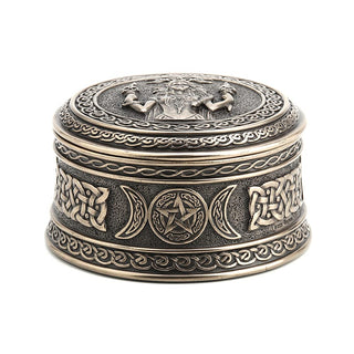 Unicorn Studio Veronese Design 2 1/8" Tall Hecate Goddess of Chthonic Round Trinket Box Cold Cast Bronzed Resin Handmade Collectibles Wiccan Figurine Decorative Storage