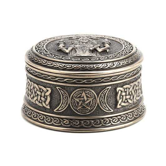 Unicorn Studio Veronese Design 2 1/8" Tall Hecate Goddess of Chthonic Round Trinket Box Cold Cast Bronzed Resin Handmade Collectibles Wiccan Figurine Decorative Storage