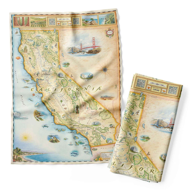 Xplorer Maps California State Map Decorative Flour Sack Kitchen Tea Towel - 100% Cotton - 18" x 24"