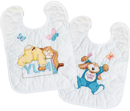 Design Works Crafts Janlynn Sleepy Bunnies Bibs Stamped Cross Stitch Kit-9-1/2 X11 Set of 2