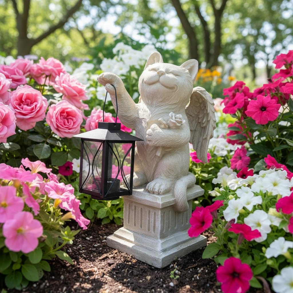 Comfy Hour 12.6 Inch Cat Angel Statue Outdoor, Memorial Figurine