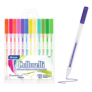 BAZIC 12 Neon Color Collorelli Gel Pen, Rollerball Point Macarons Fluorescent Colors, Coloring Gift Card Painting Writing Art Drawing, 1-Pack