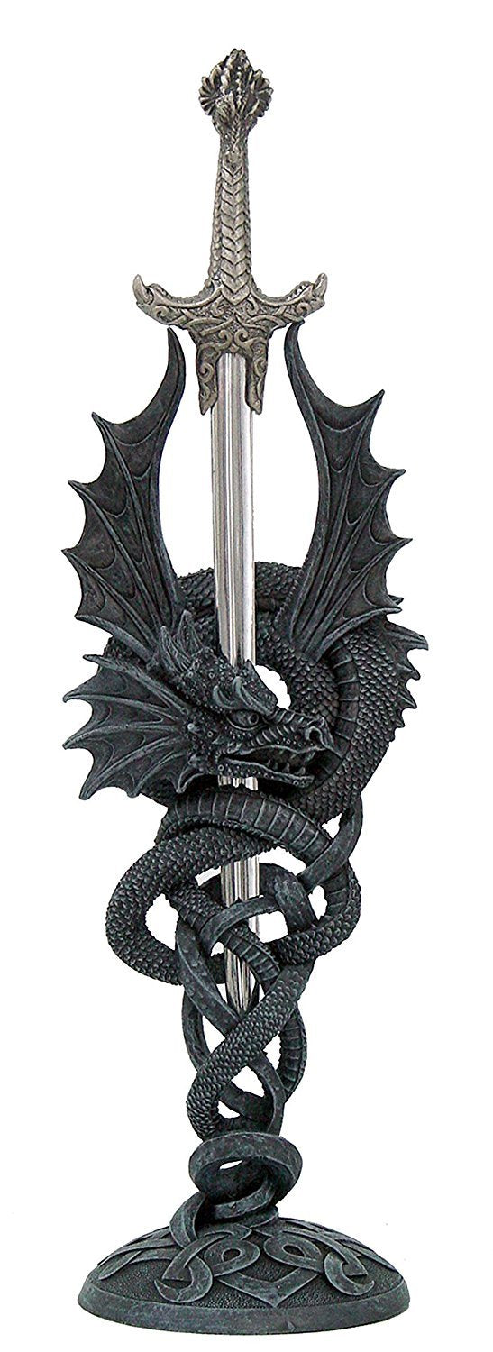 Pacific Trading Giftware Mystical Spiral Dragon Letter Opener Desktop Decor 10 Inch Tall
