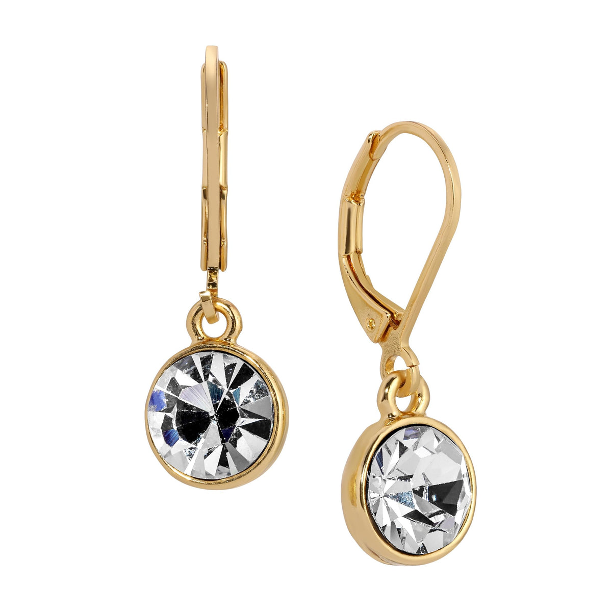 1928 Jewelry "Best Of Times" Round Clear Crystal Bezel Drop Earrings For Women, 14K Gold Dipped Minimalist Cute & Dainty