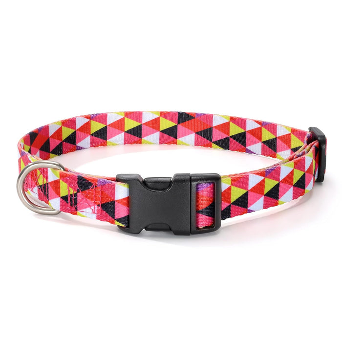 Mile High Life | Geometric Ocean Wavy Pattern | Soft Poly Cotton Fabric | Black Buckle Dog Collar with D Ring| We Donate to Dog Rescues(Red/White Plaid, Small)