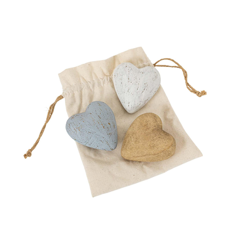 Foreside Home & Garden Set of 3 Decorative Hearts Wood, Fabric & Jute