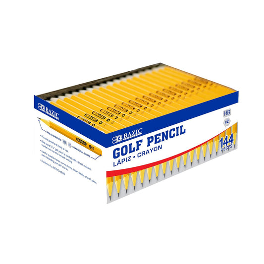 BAZIC Pre-Sharpened #2 Golf Pencil, Yellow Mini Wood-Cased Pencils, Class Pack Pre Sharpened, Bulk for School Students Office, Smooth write for Exam Drawing Sketching (144/Pack), 1-Pack