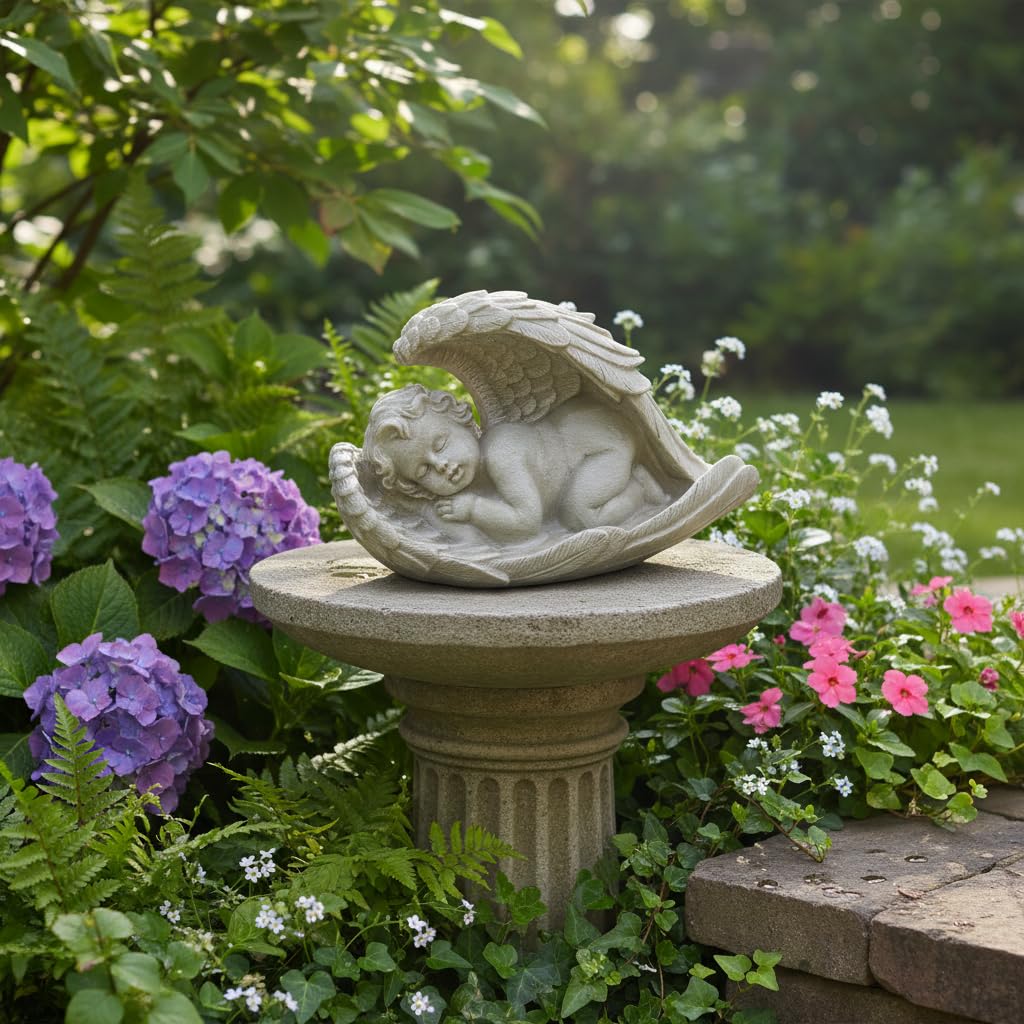 Comfy Hour 9 Inch Baby Angel Statue, Sleeping Cherub in Wing Decor