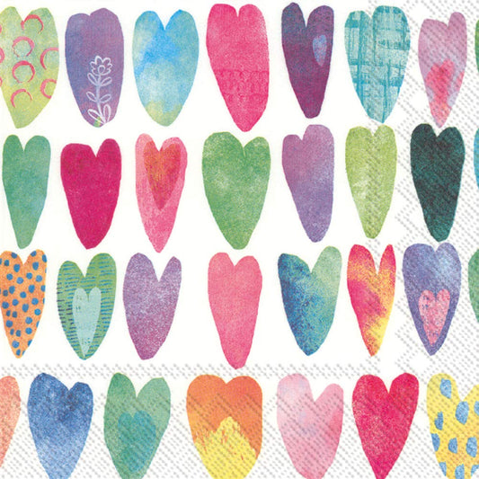 Boston International IHR 3-Ply 20-Count Lunch Paper Napkins, 6.5 x 6.5-Inches, Rainbow Hearts