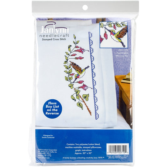 Design Works Crafts Janlynn Hummingbird Pillowcase Pair Stamped Cross Stitch, 20 by 30-Inch