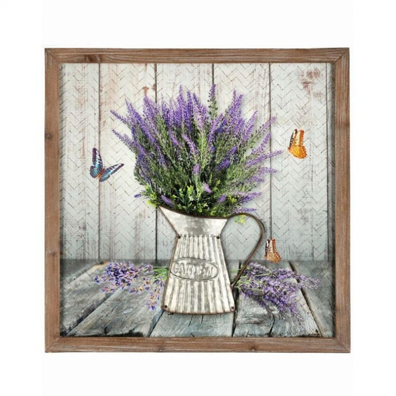 Regency International Lavender Art Print Painting On Woven Bamboo Canvas, Wooden Frame, 19.5 x 19.5 Inch