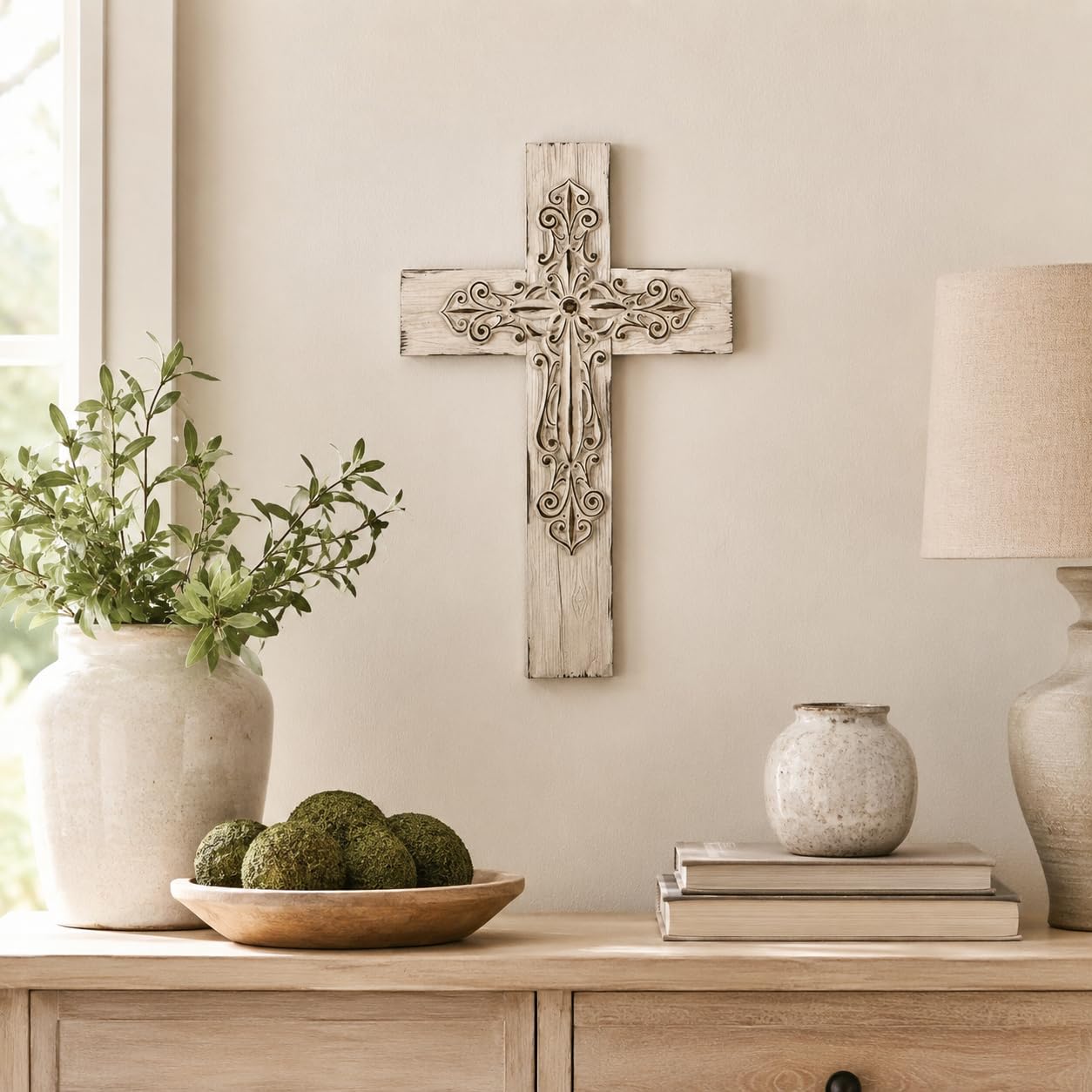 Comfy Hour 13 Inch Cross for Wall, White Wall Cross Decor