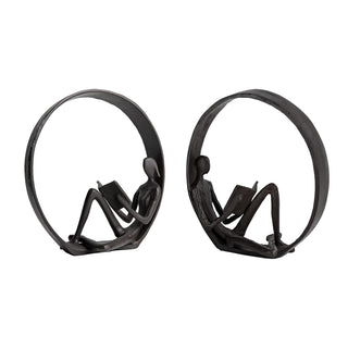 Danya B. Contemporary Encircled Male & Female Reader Cast Iron Sculpture Bookend Statues (Set of Male and Female)