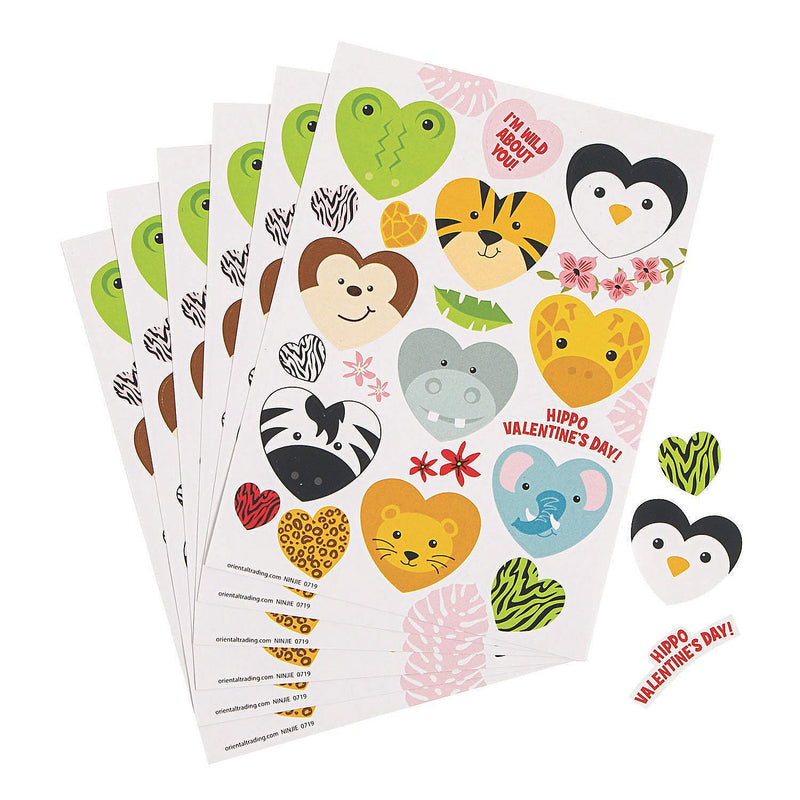 Heart-Shaped Animal Stickers - Stationery - 24 Pieces
