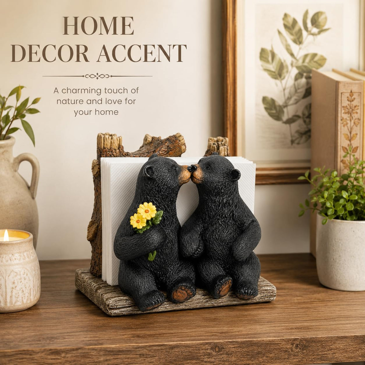 Comfy Hour 5.1 Inch Bear Napkin Holder, Kissing Black Bears