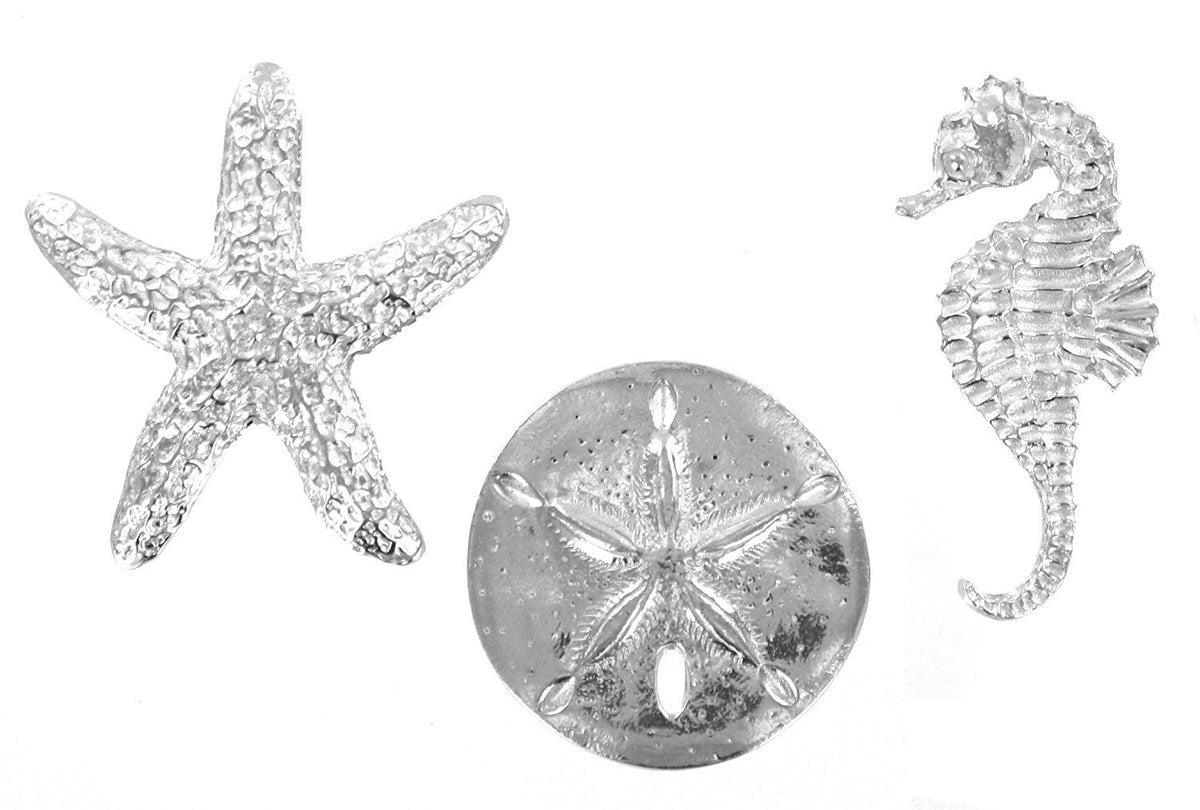 Basic Spirit Pewter Sea Animals Starfish Sand Dollar & Seahorse Magnets Set of 3