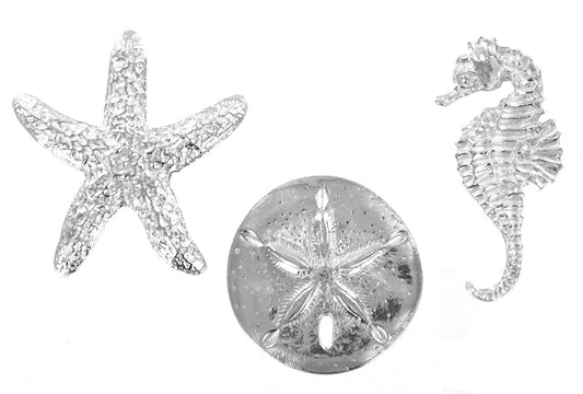 Basic Spirit Pewter Sea Animals Starfish Sand Dollar & Seahorse Magnets Set of 3