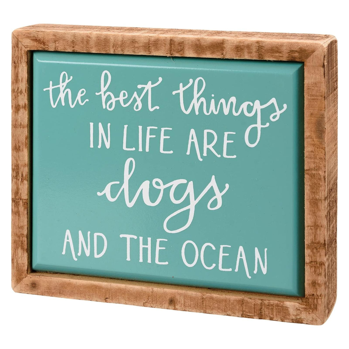 Primitives by Kathy Decorative Signage, Mini, Blue Tile, White, Natural Wood