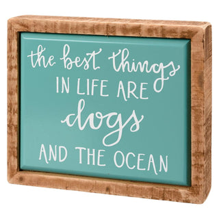 Primitives by Kathy Decorative Signage, Mini, Blue Tile, White, Natural Wood